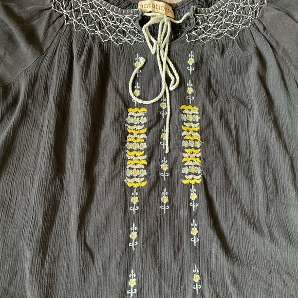 Notations Boho Navy Blue Womens Blouse Medium - Picture 2 of 4